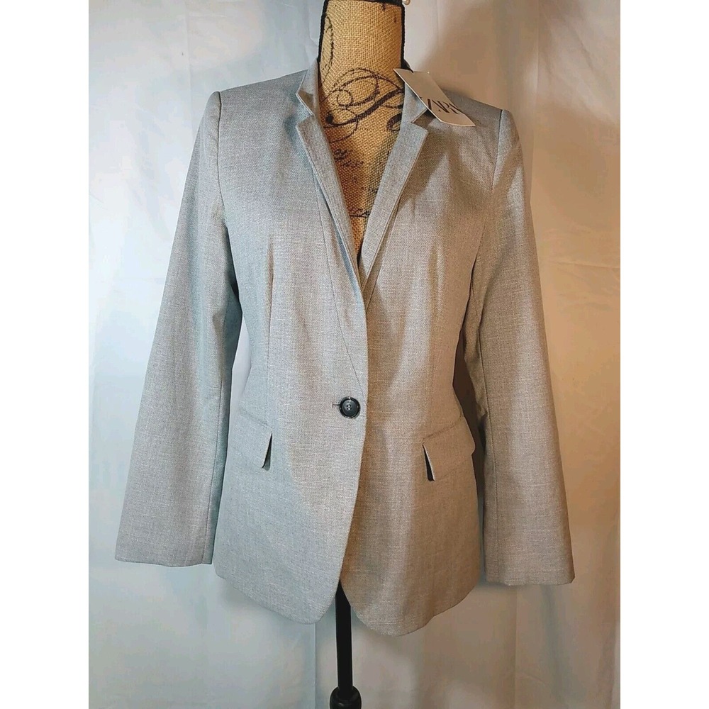 Zara Women Grey Tweed Single Button Lined Blazer Jacket‎ Size 8